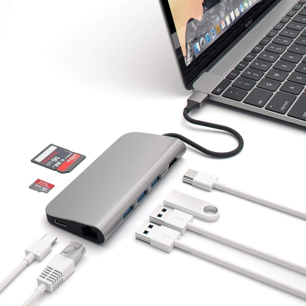USB адаптер Satechi Aluminium  Multi-Port Adapter 4K with Ethernet. Интерфейс USB-C. Порты:USB Type